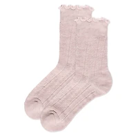 MeMoi Women's Heart Ruffle Cuff Pointelle Crew Socks