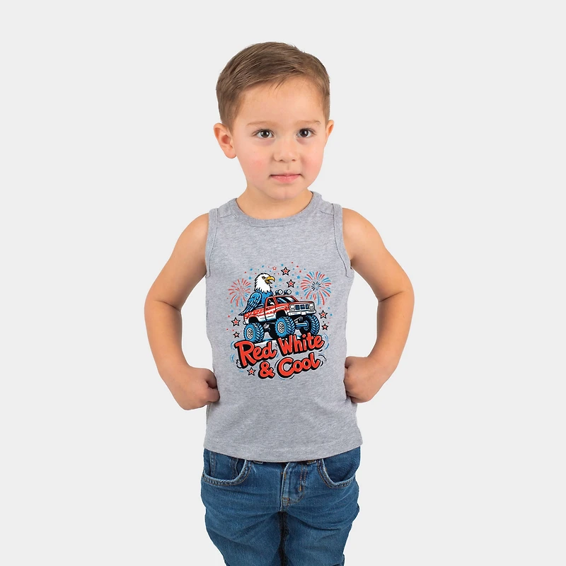 The Juniper Shop - Red, White & Cool Truck Eagle Toddler Graphic Tank