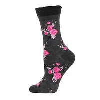 MeMoi Women's Rosie Chenille Cuff Embroidered Flower Crew Socks
