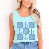 Simply Sage Market - Anchor Wheel Grid Women's Garment Dyed Graphic Tank Top