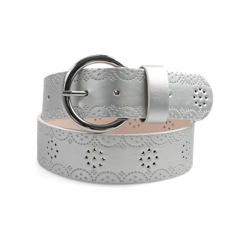 AGP PARIS Silver Round Buckle Women's Belt