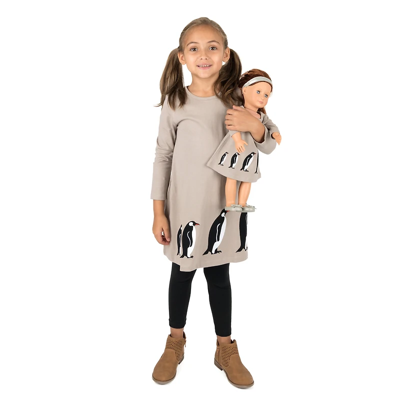Leveret Girl & Matching Doll Set - Cotton Christmas Print Holiday Dress