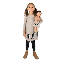 Leveret Girl & Matching Doll Set - Cotton Christmas Print Holiday Dress