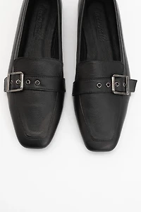 Forever & Always Womens Noir Leather Flat Loafers