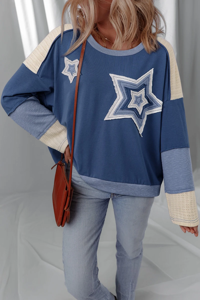 Threaded Pear Women's Natalie Knitted Star Patchwork Oversize Top