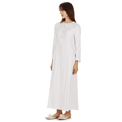 MeMoi Women's Bell Sleeve Trimmed Long Cotton Blend Placket Gown