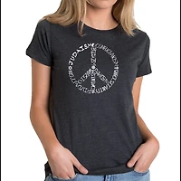 LA Pop Art Women's Cotton/Poly Blend Word TShirt - Different Faiths peace sign