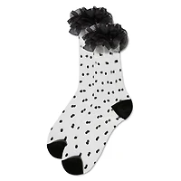 MeMoi Women's Polka Dot Ruffle Lace Cuff Sheer Crew Socks