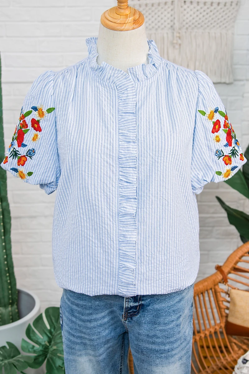 Threaded Pear Women's Ruthie Sleeve Ruffle Trim Shirt