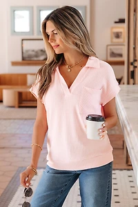 Threaded Pear Women's Marley Light Collared Ribbed Tee