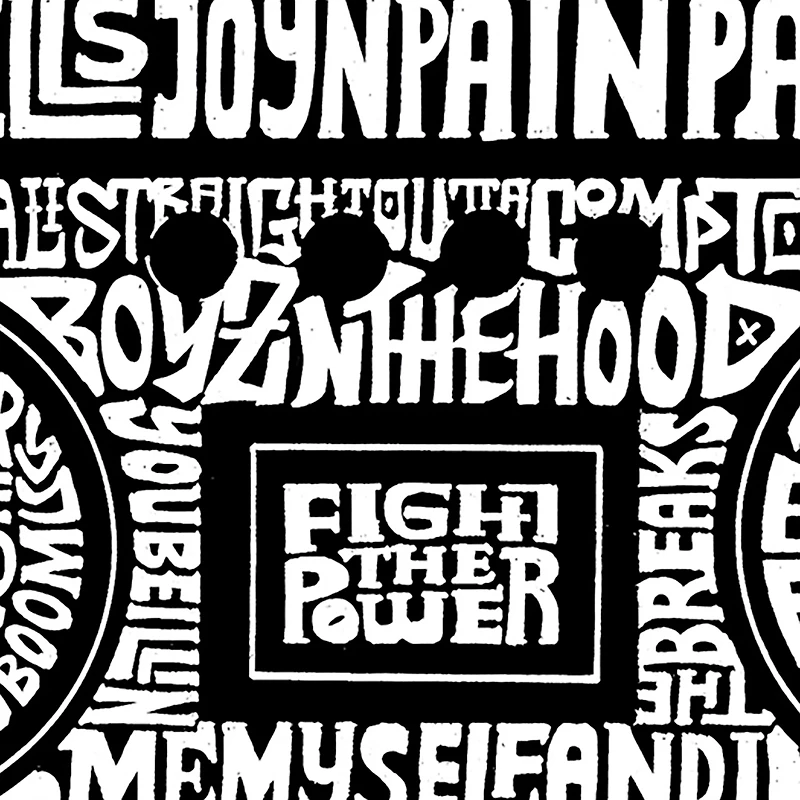 LA Pop Art Men's Word T-Shirt - Boom Box 80s Rap Hits, 100% Cotton, Crew Neck, Short Sleeve, Regular Fit, Made Honduras