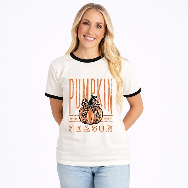 Simply Sage Market - Women's Ringer Graphic T-Shirt Pumpkin Season Stars