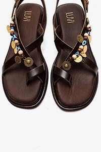 Forever & Always Womens Hush Leather Beaded Sandals