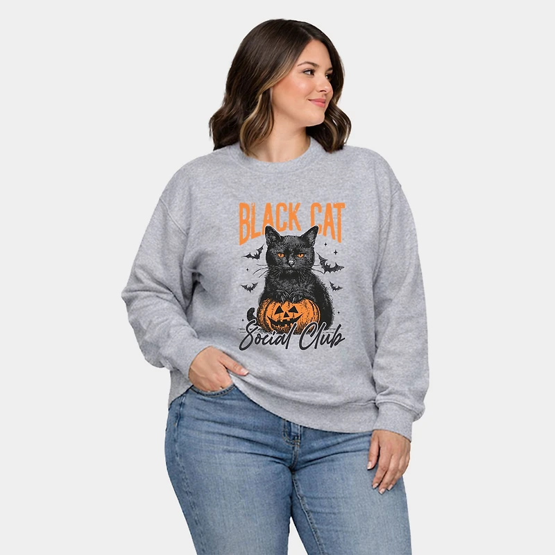 Simply Sage Market - Black Cat Social Club Pumpkin  Women's Plus Sized Graphic Sweatshirt