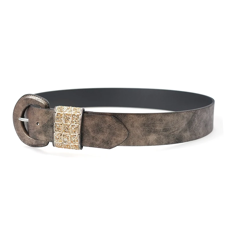 AGP PARIS Brown Glitter Round Buckle Women's Belt