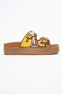 Prologue Shoes Womens Bobby Beaded Straw Platform Slide Sandal