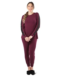 MeMoi Women's Satin Trim Long Sleeve Matching Pajama Set