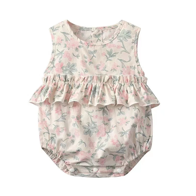 MyKids-USA Baby Girl Floral Print Graphic Ruffle Design Sleeveless bodysuit & Headband