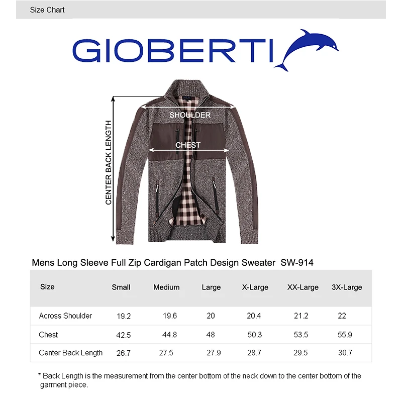 Gioberti Men's Full Zip Cardigan Patch Design Sweater with Flannel Lining