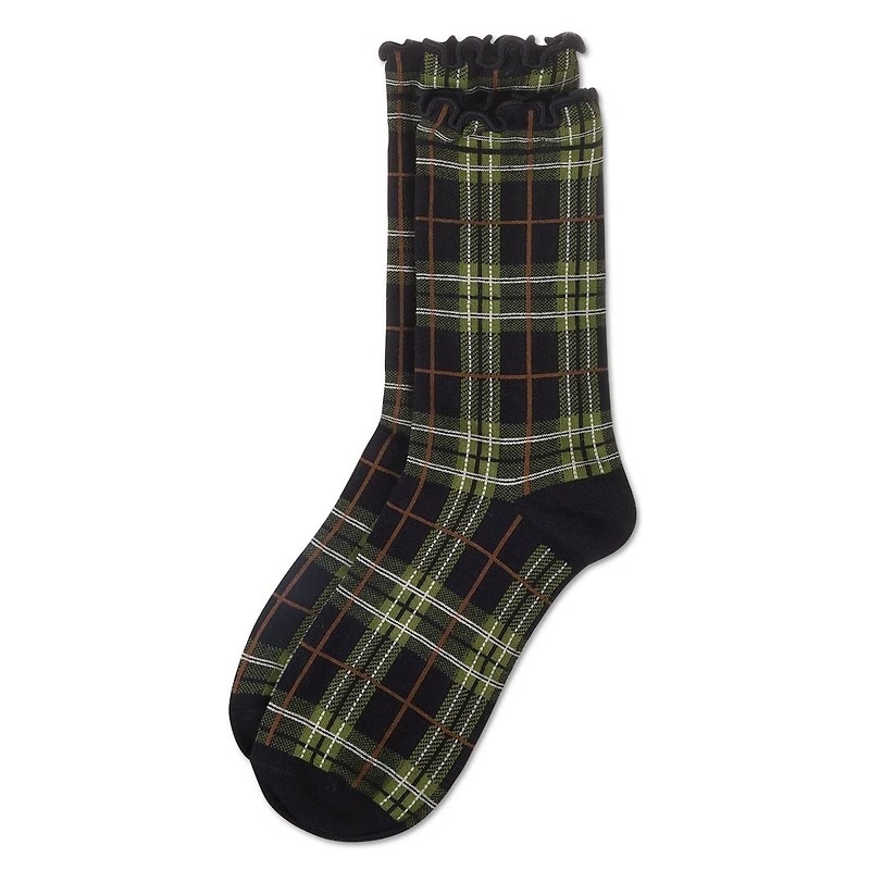 MeMoi Women's Classic Plaid Lettuce Edge Crew Socks