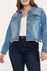 KanCan Women's Plus Distressed Denim Jacket Vianca
