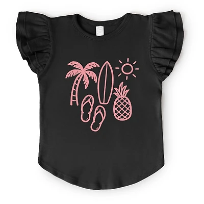 The Juniper Shop - Beach Elements Outline Flutter Sleeve Graphic T-Shirt