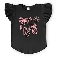 The Juniper Shop - Beach Elements Outline Flutter Sleeve Graphic T-Shirt