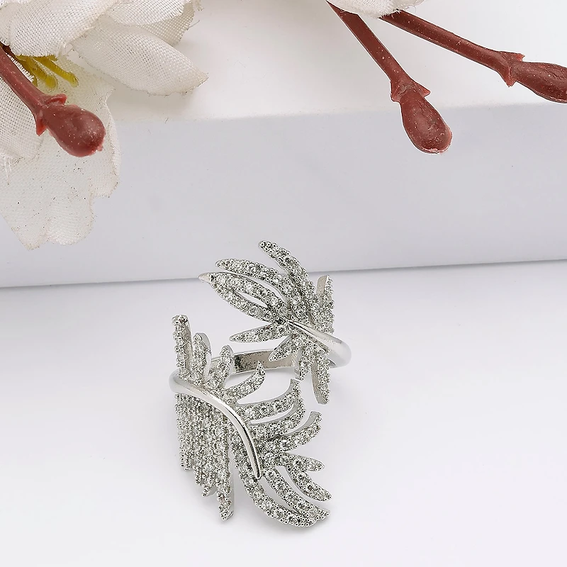 AGP Paris Women's Silver-Tone Feather Adjustable Ring