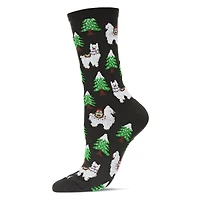 MeMoi Women's Llama Trees Christmas Crew Socks
