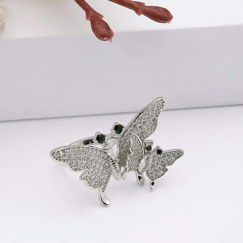 AGP Paris Women's Silver-Tone Flutter Butterfly Adjustable Ring