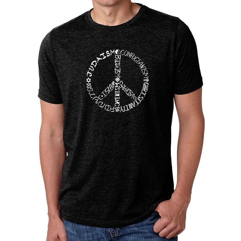 LA Pop Art Men's Cotton-Blend Word T-Shirt - Different Faiths Peace Sign