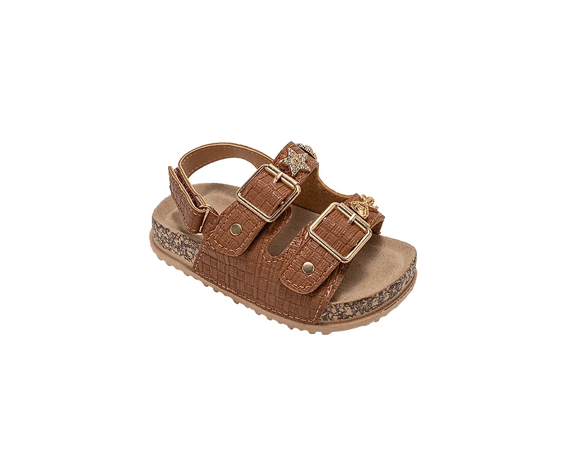 bebe Toddler Girl's Buckle Strap Sandals with Back and Charm Detail