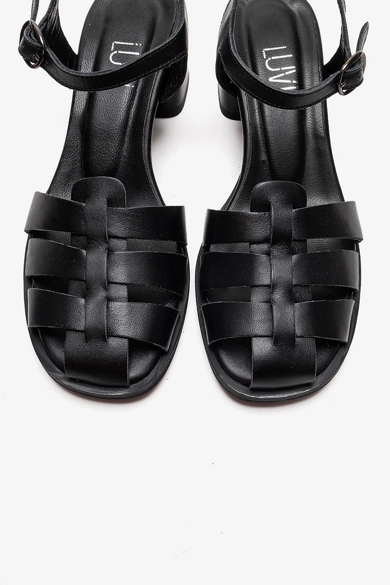 Forever & Always Womens Devora Leather Block Heel Sandal
