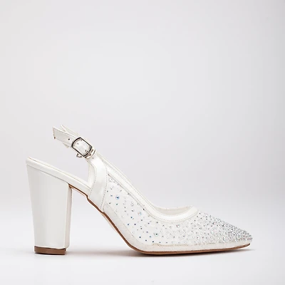 Forever & Always Womens Monique Ivory Lace Slingback Shoes