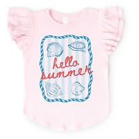 The Juniper Shop - Girl's Flutter Sleeve Graphic T-Shirt Hello Summer Sea Shells