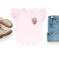 The Juniper Shop Girl's - Strawberry Faux Patchwork Flutter Sleeve Graphic T-Shirt