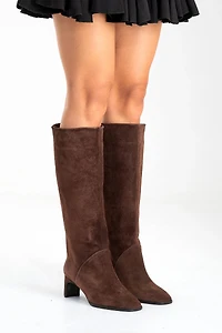Forever & Always Womens Taly Leather Block Heel Knee High Boots