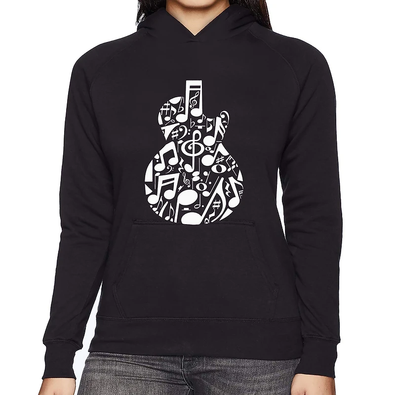 LA Pop Art Music Notes Guitar - Women's Word Hooded Sweatshirt