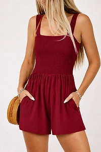 Threaded Pear Women's Marlowe Casual Smocked Sleeveless Romper