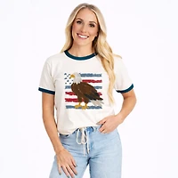 Simply Sage Market - Women's Ringer Graphic T-Shirt Bald Eagle Patriotic Flag