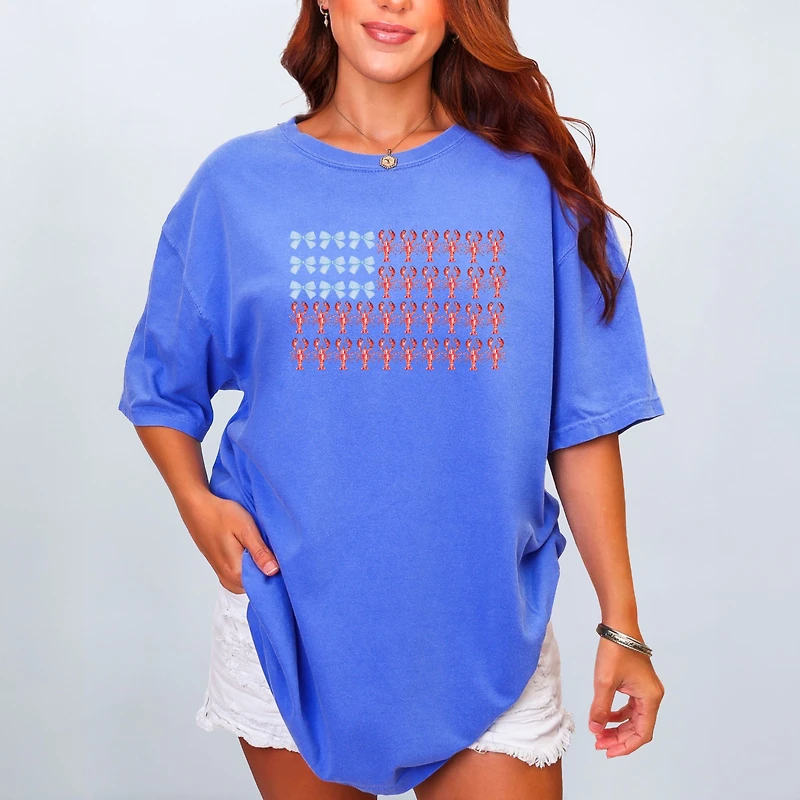 Simply Sage Market - Lobster American Flag Coquette Women's Garment Dyed Graphic T-Shirt