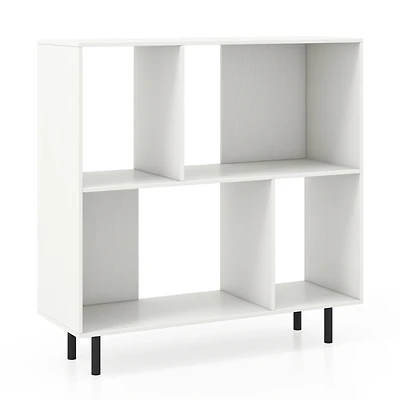 SUGIFT White Open Shelf Bookcase with 4 Compartments and Raised Metal Legs