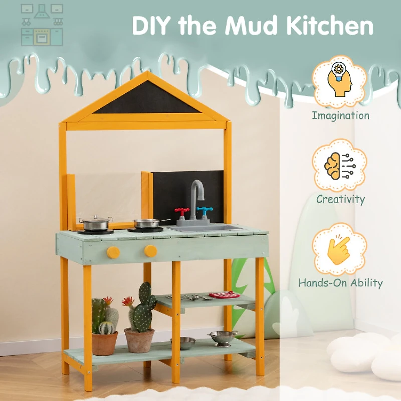 Hivvago Kids Kitchen Playset with Root Viewer Planter and Rotatable Faucet