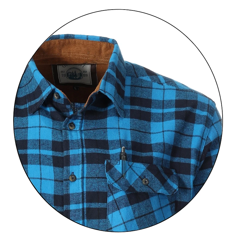 Gioberti Men's Long Sleeve Brushed Flannel Plaid Checkered Shirt with Corduroy Contrast
