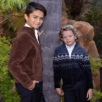 Gioberti Boys Knitted Chenille Cardigan Sweater with Flannel Lining