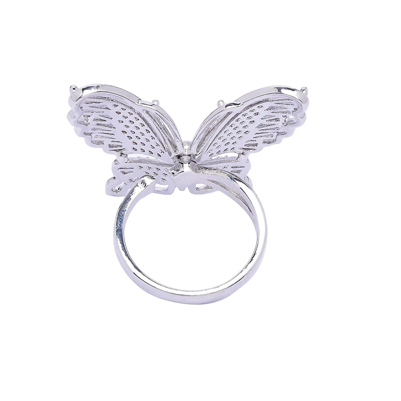 AGP Paris Women's Silver-Tone Wide Wing Butterfly Adjustable Ring