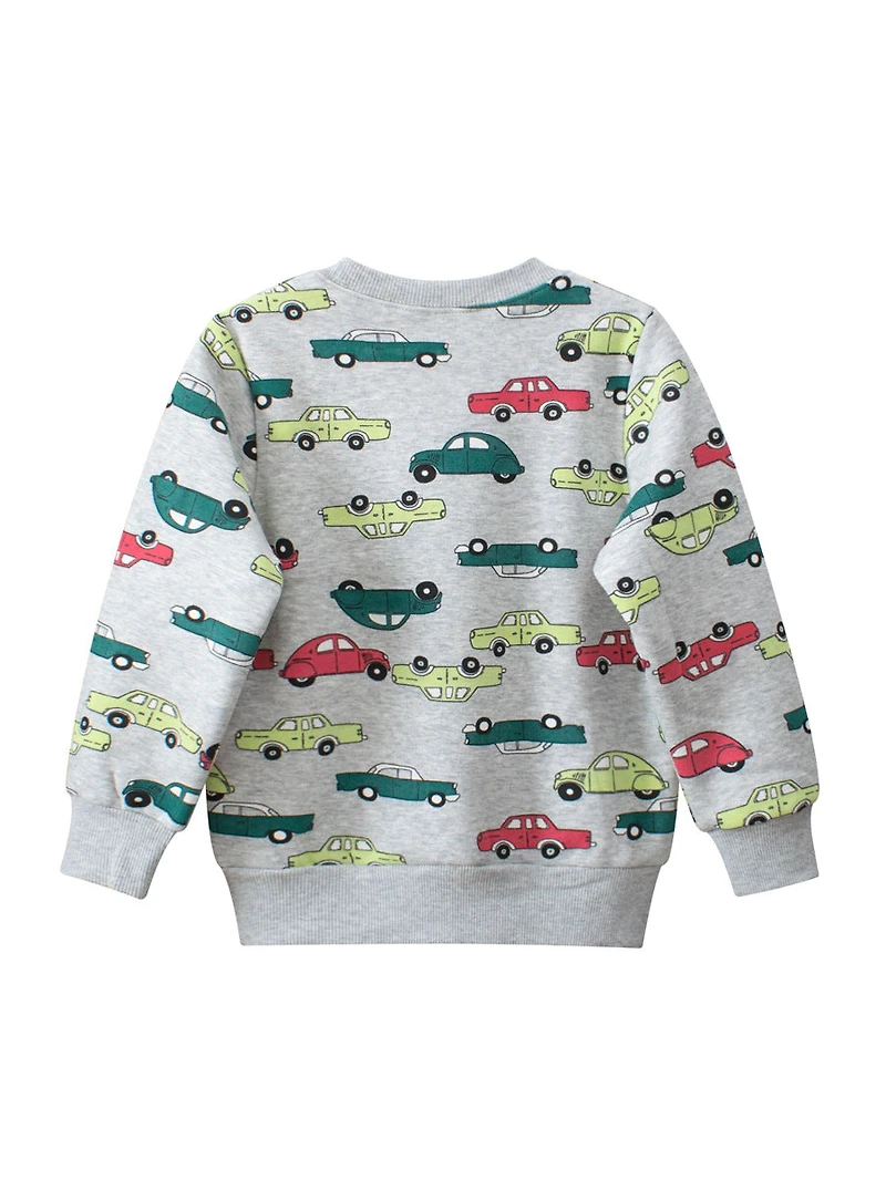 MyKids-USA Baby Boys Grey Automobile Cartoon Crew Neck Long Sleeve Pullover