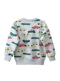 MyKids-USA Baby Boys Grey Automobile Cartoon Crew Neck Long Sleeve Pullover