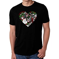 LA Pop Art Men's Cotton/Poly Blend Crew Neck T-Shirt - Christmas Heart Word