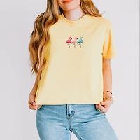 Simply Sage Market - Three Flamingos Women's Boxy Crop Top Graphic T-Shirt